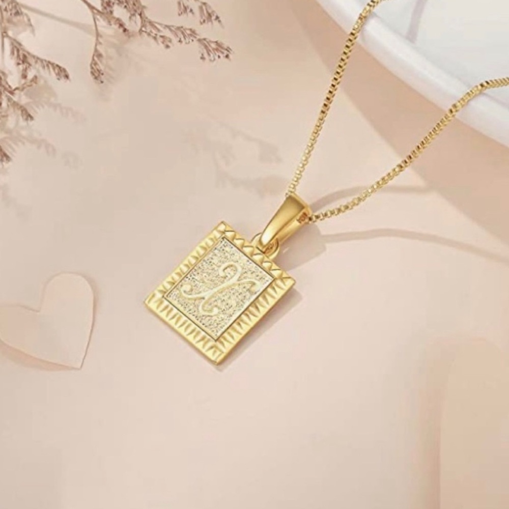 Gold Square Initial Pendant Necklaces